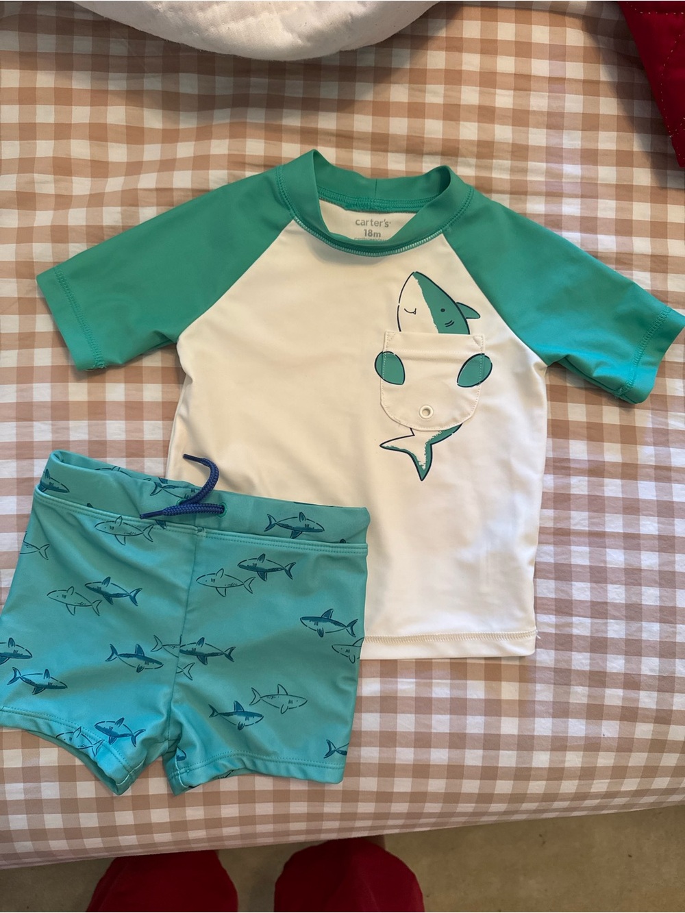 Baby Boy 2-Piece Shark Rashguard Swimsuit Set - Green/Cream 18m